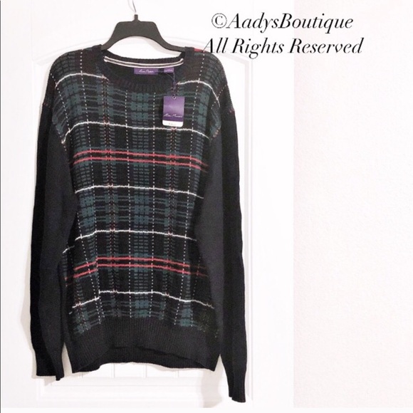 Alan Flusser Plaid Sweater Tartan Crewneck Pullover Men’s Size XL New w/Tag - Picture 3 of 9